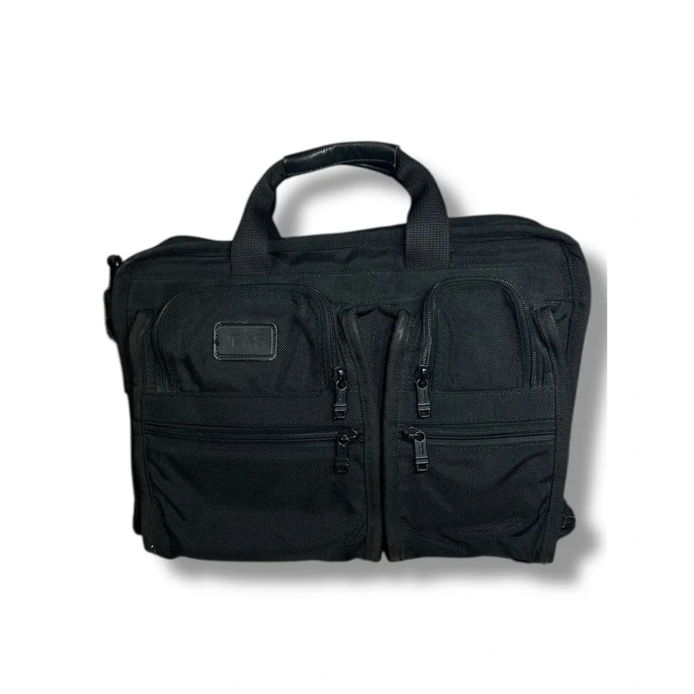 TUMI‎ Alpha Black Expandable Briefcase Messenger Bag Ballistic Nylon Laptop Vtg
